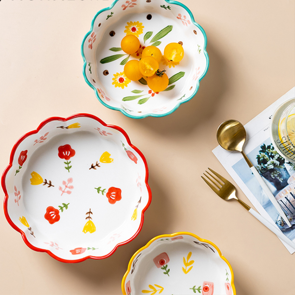 Flower Pattern Wavy Edge Bowl - Grafton Collection