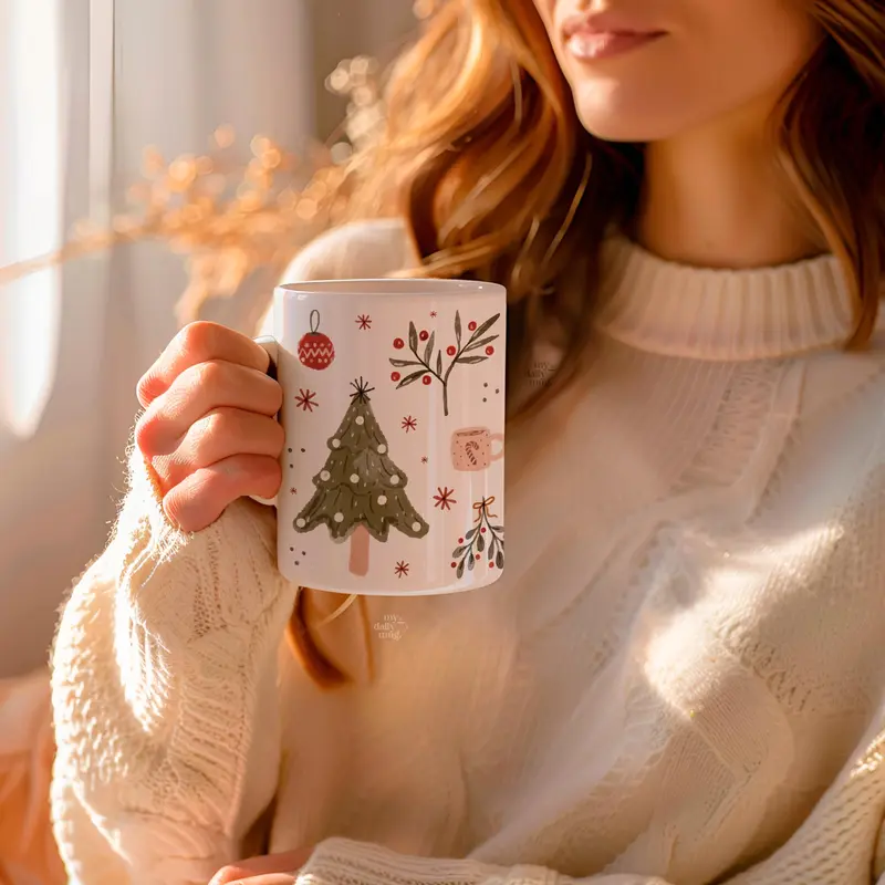 Cozy Christmas Mug With Watercolor Ornaments Printed For Women