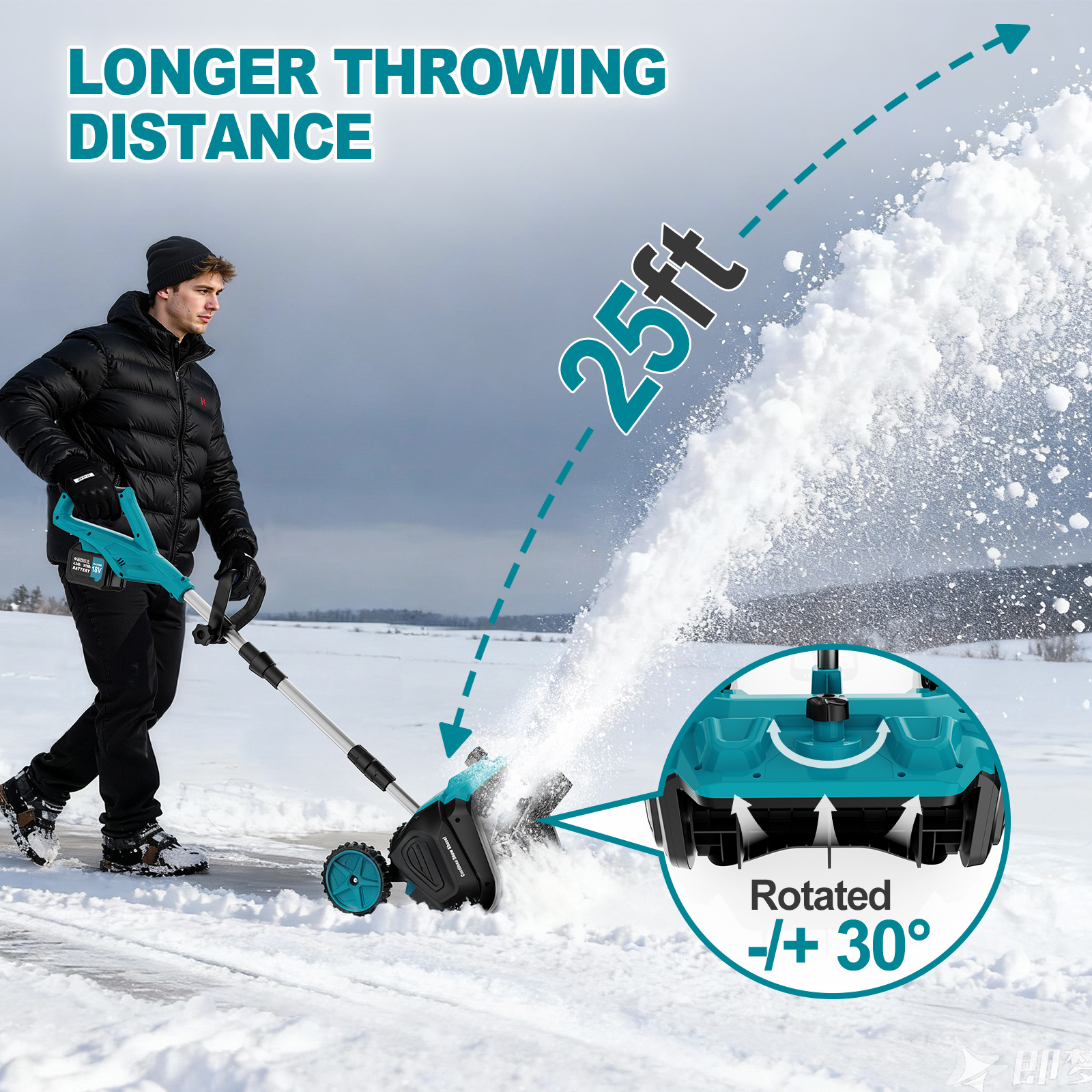 Fovendi 16.5-inch Cordless Snow Shovel Electric Snow Blower with Directional Plate, 4.5Ah Battery & Quick Charger Included for Driveway & Sidewalks