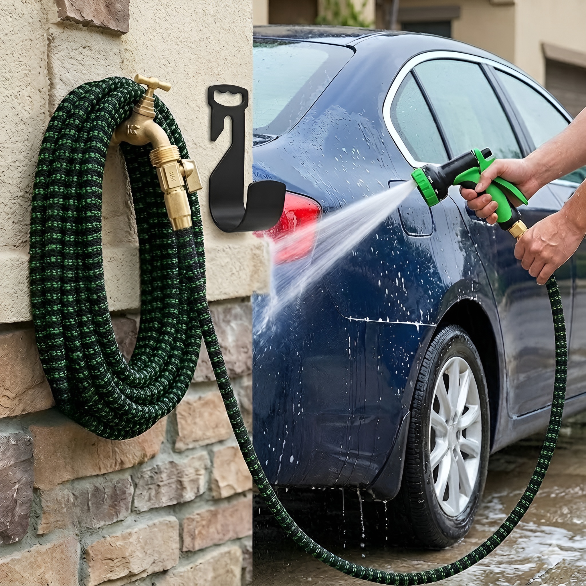 Heavy Duty Expandable Garden Rubber Hose With 10 Spray Nozzles For Yard Lawn Car Wash
