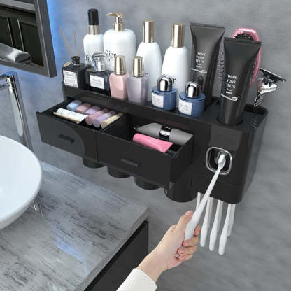 Toothbrush Holders For Bathrooms, Toothbrush Holder Wall Mounted With Toothpaste Dispenser, Large Capacity Tray, Cosmetic Drawer And Brush Slots With Cover Tooth Brush Holder - Grafton Collection