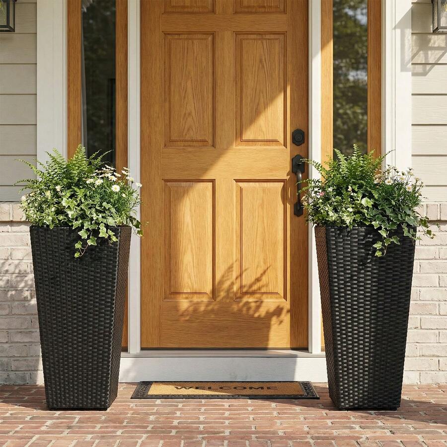 2-Piece Rattan Tall Plant Pot Set