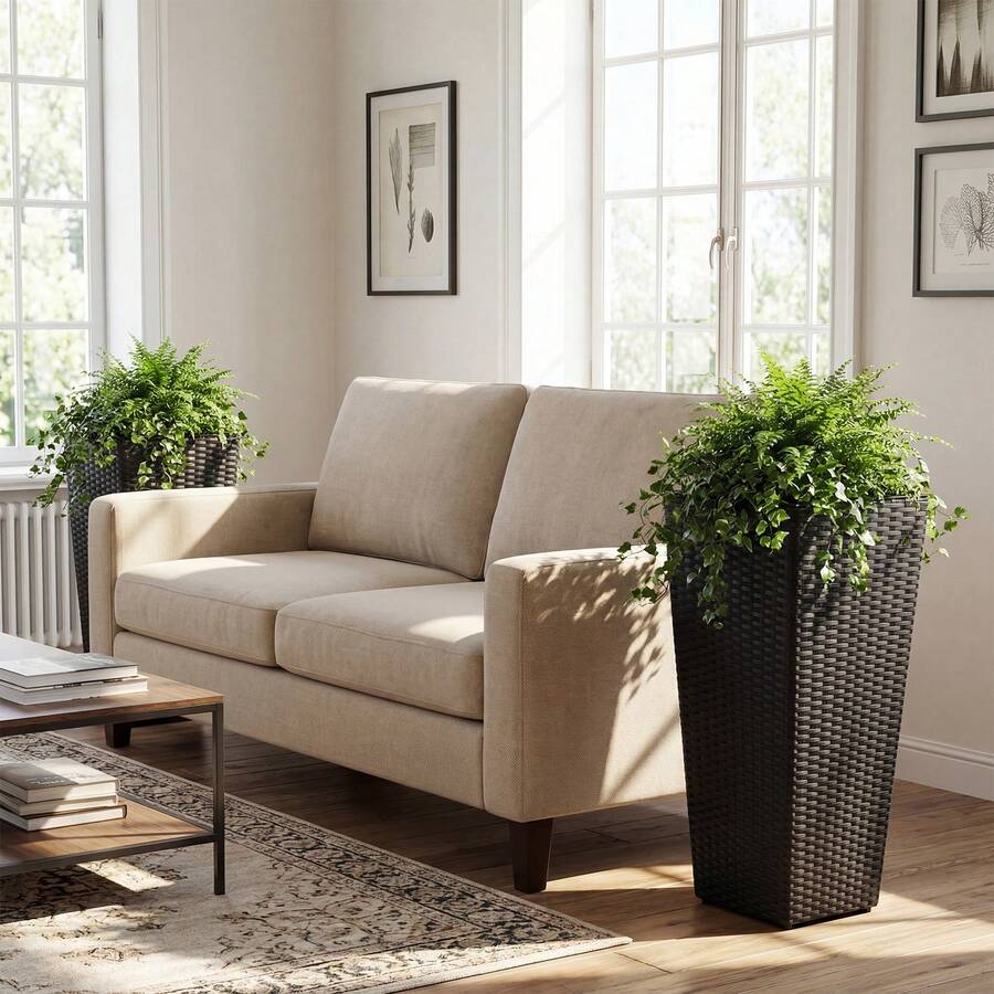 2-Piece Rattan Tall Plant Pot Set