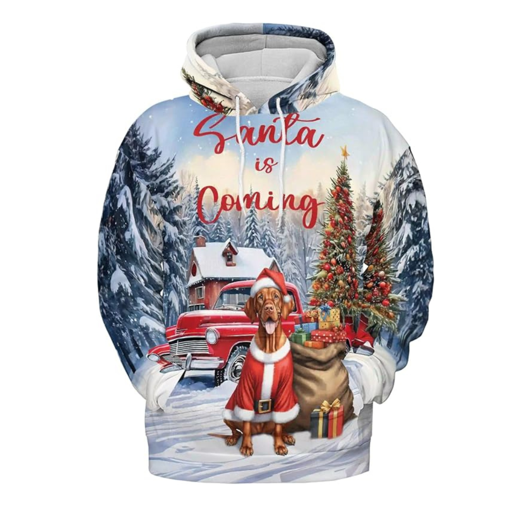 Christmas Santa Dog Truck Tree All Over Print 3D Zip Hoodie