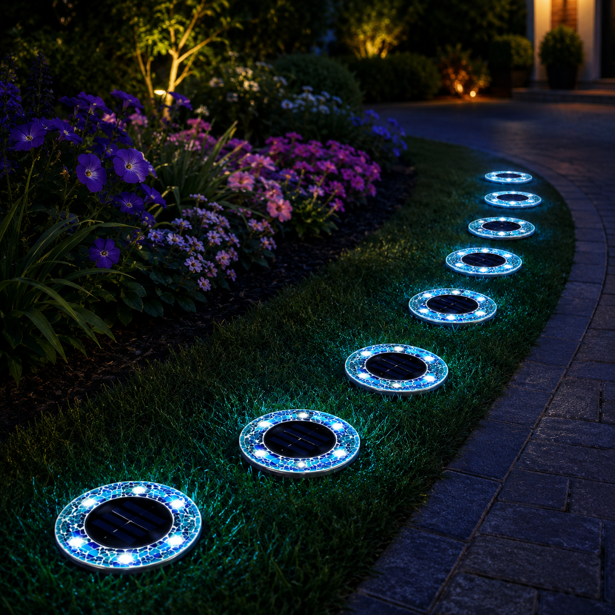 Solar Outdoor Mosaic Disk Lights, Waterproof Decorative Pathway LED Light, Auto On/Off