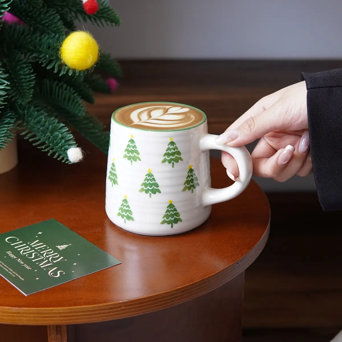 Striped Embossed Christmas Ceramic Coffee Mug