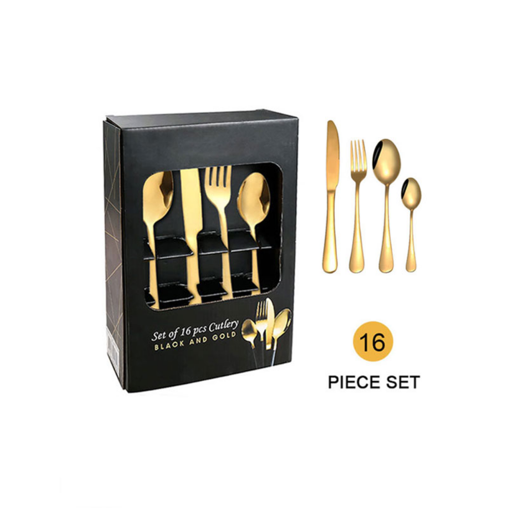 Luxury Golden 16Pcs Stainless Steel Flatware Set - Grafton Collection