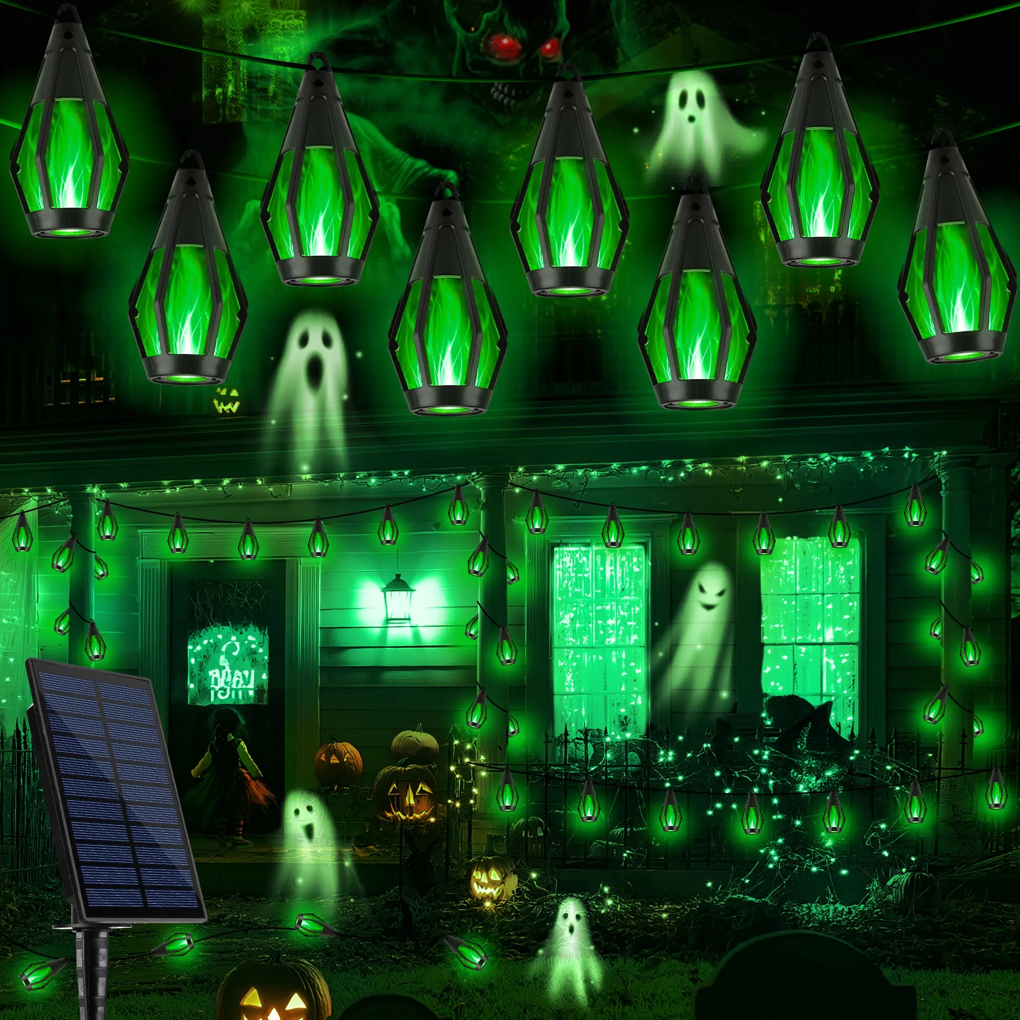 Solar Flame Effect Outdoor String Lights