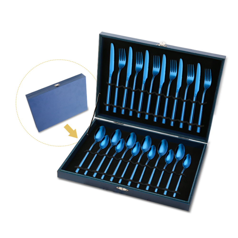 Navy Blue Case Stainless Steel 24Pcs Flatware Set - Grafton Collection