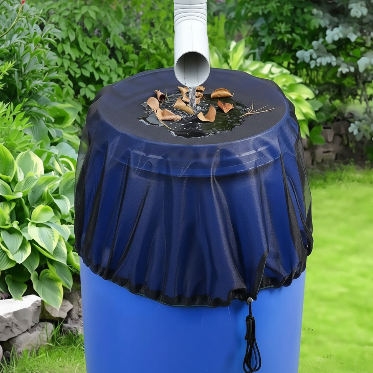 Rain Barrel Netting Cover With Adjustable Drawstring For Outdoor Garden
