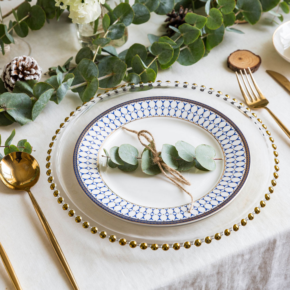 Beaded Dot Inlaid Golden Rim Dinner Plate - Grafton Collection