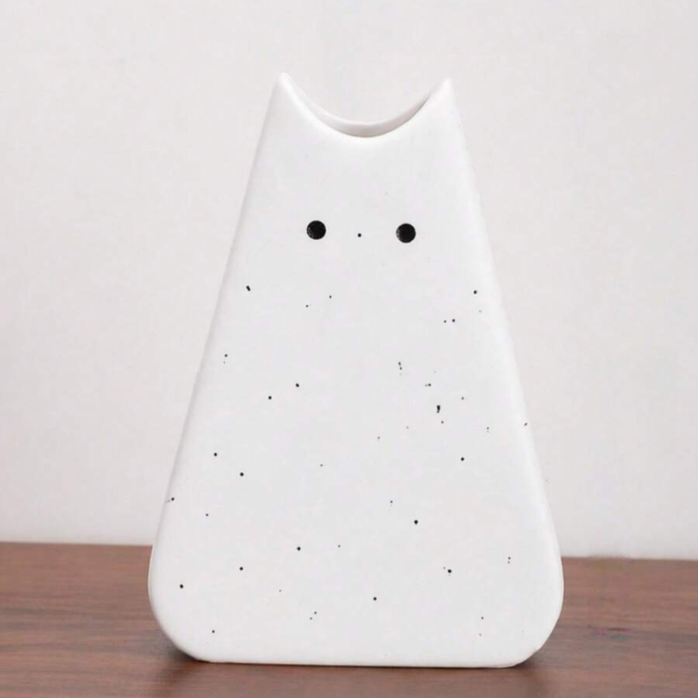 Speckled Cat Shape Ceramic Flower Vase For Home Decor