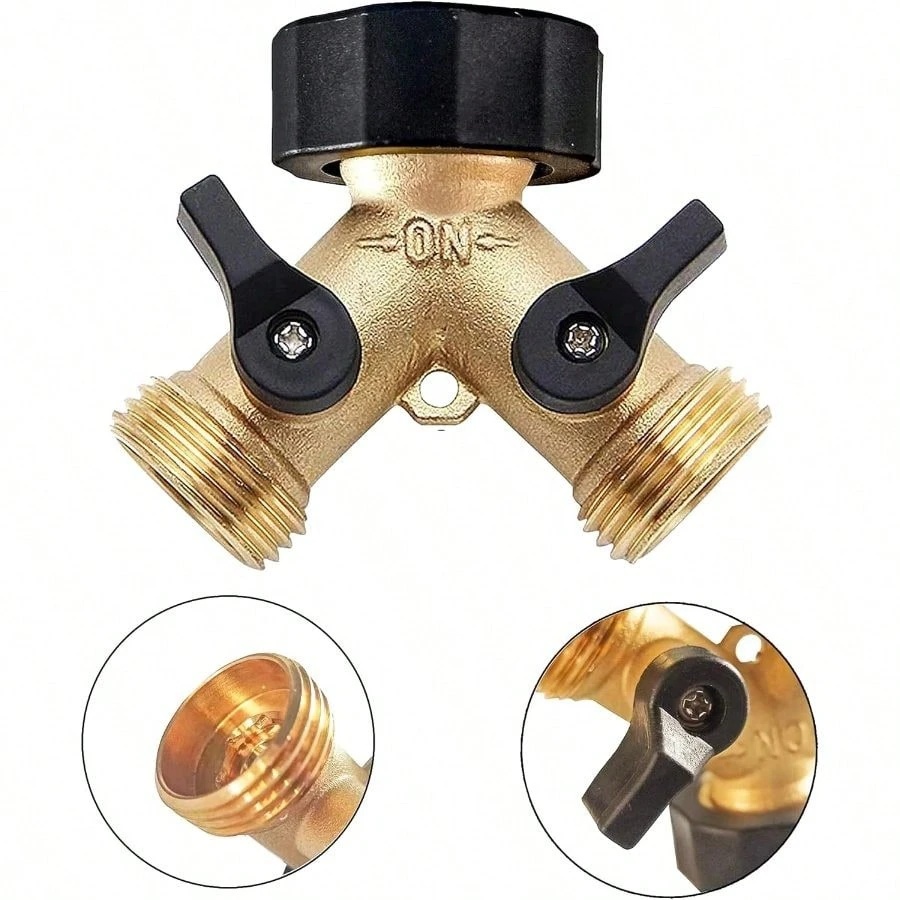Heavy Duty Brass Garden Hose Y Splitter With 2 Valves And Washers