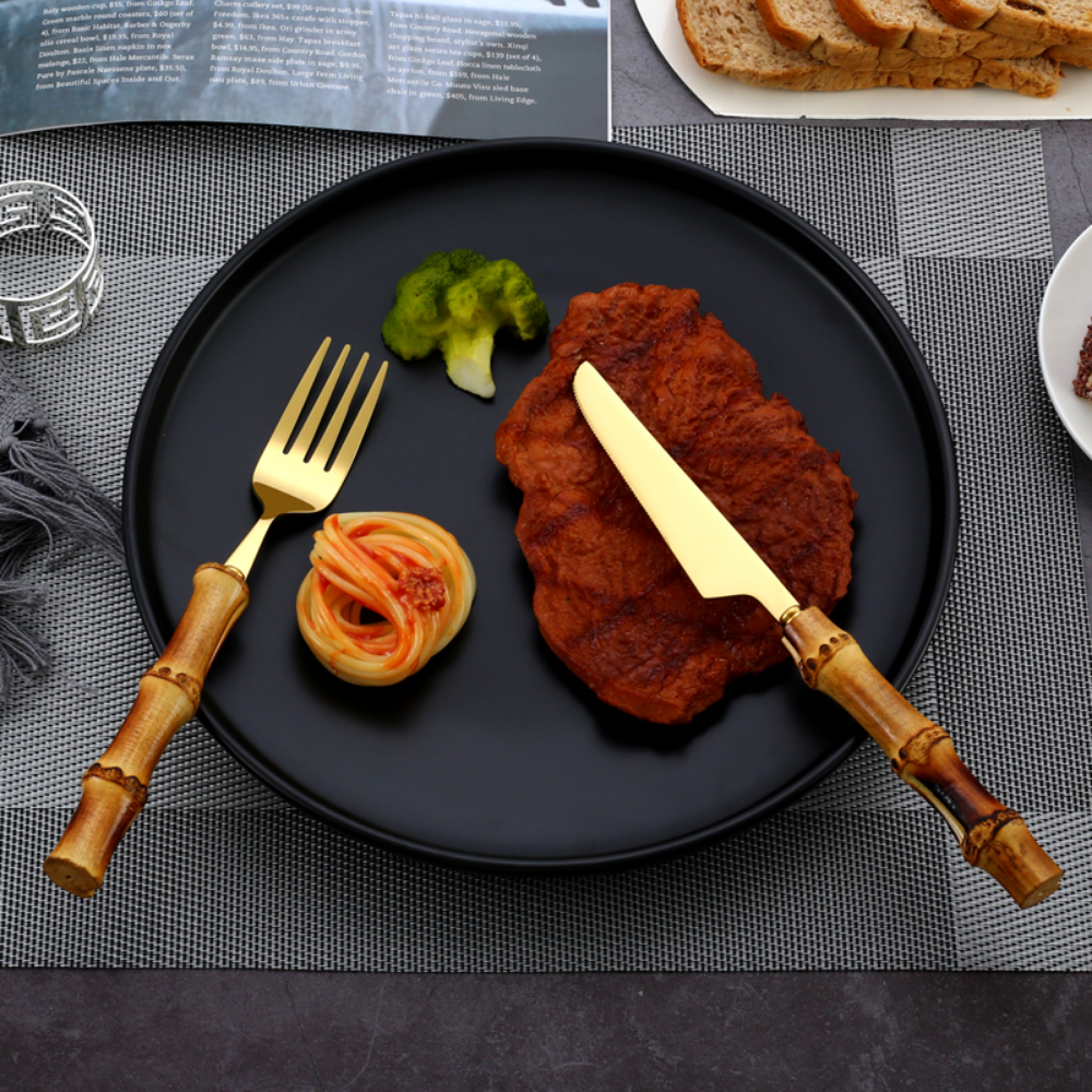 Bamboo & Stainless Steel Flatware Set - 24 Pieces - Grafton Collection