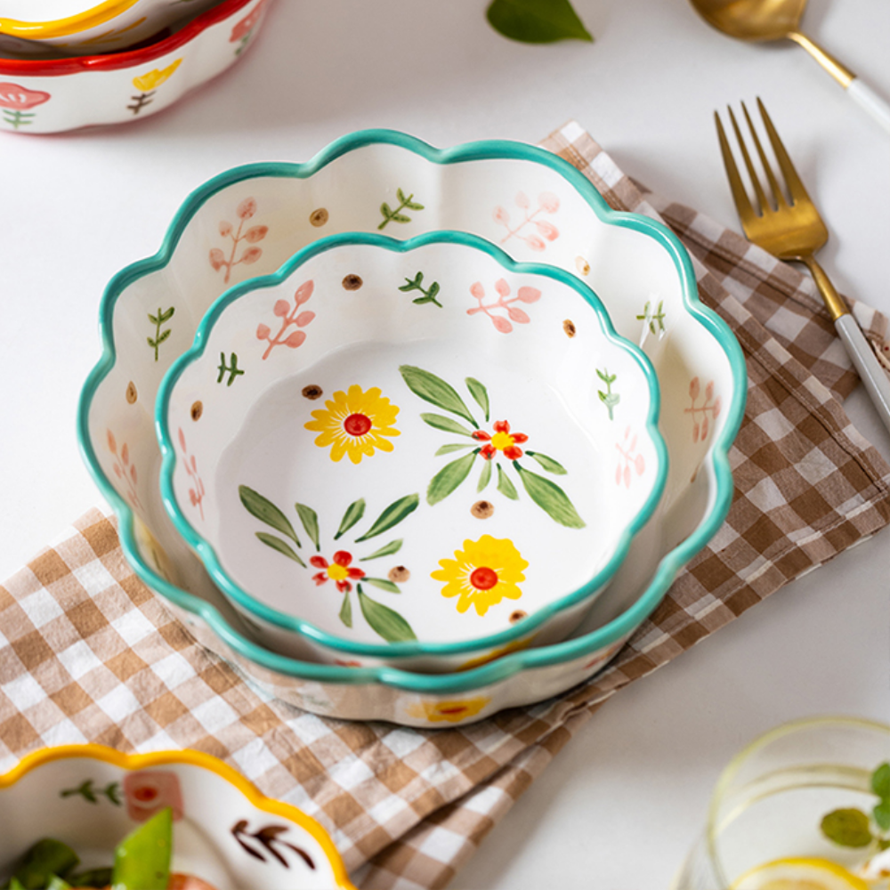 Flower Pattern Wavy Edge Bowl - Grafton Collection
