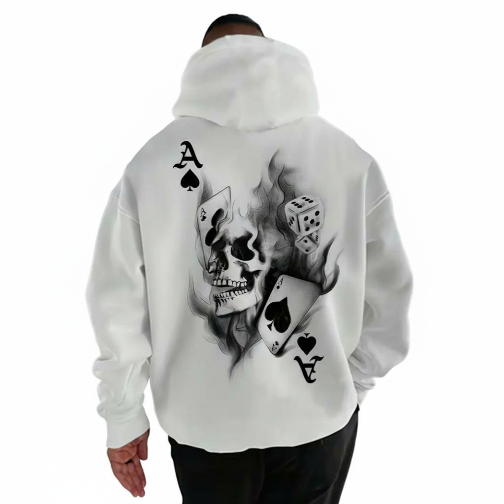 Men Casual Hoodie With Playing Cards Print