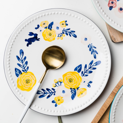 Japanese Hand-Painted Ceramic Flower Salad Dessert Plate - Grafton Collection