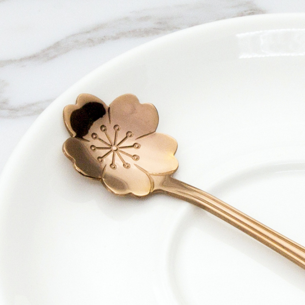 Rose Gold-Plated Stainless Steel Floral Stirring Spoon - Grafton Collection