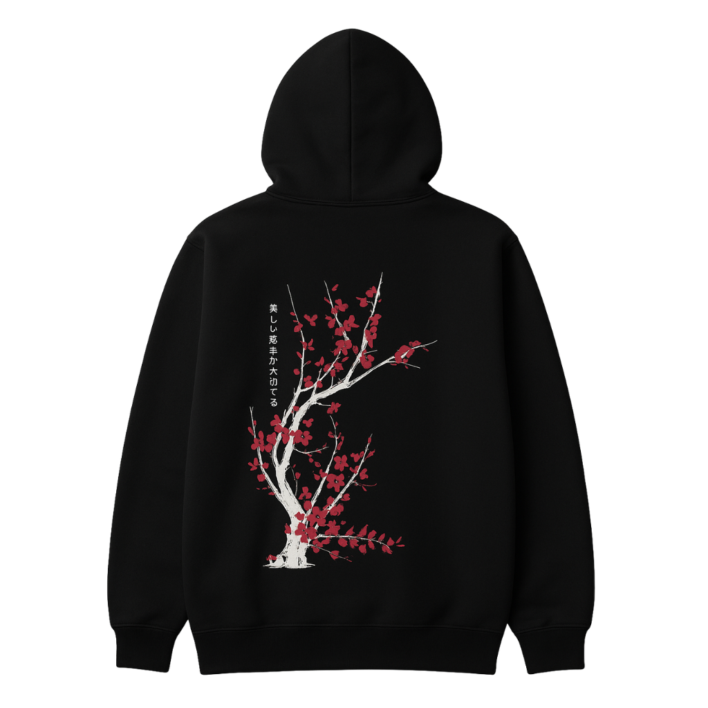 Men Casual Hoodie With Cherry Blossom Print