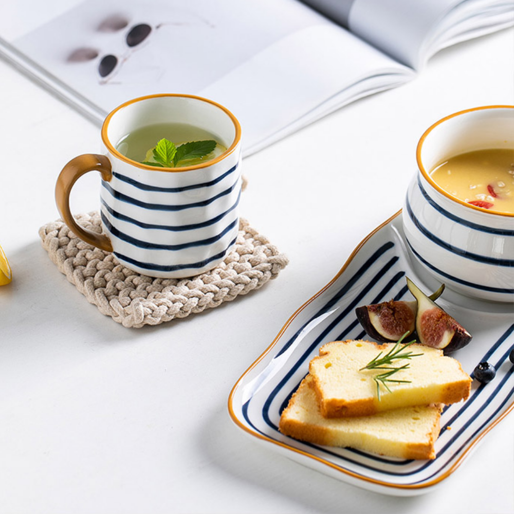 Blue Ceramic Mugs + Spoon - Grafton Collection