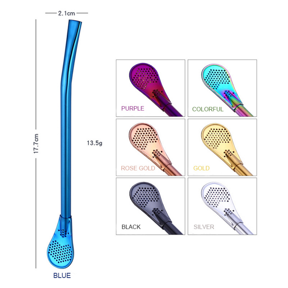 Reusable Colorful Stainless Steel Stirring Spoon Straws - Grafton Collection