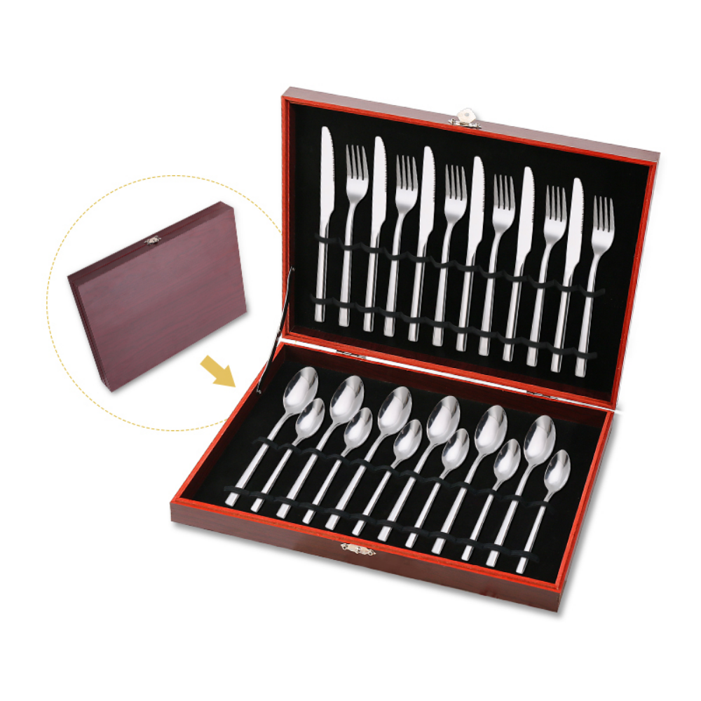 Brown & Red Case Luxurious 24Pcs Flatware Set - Grafton Collection