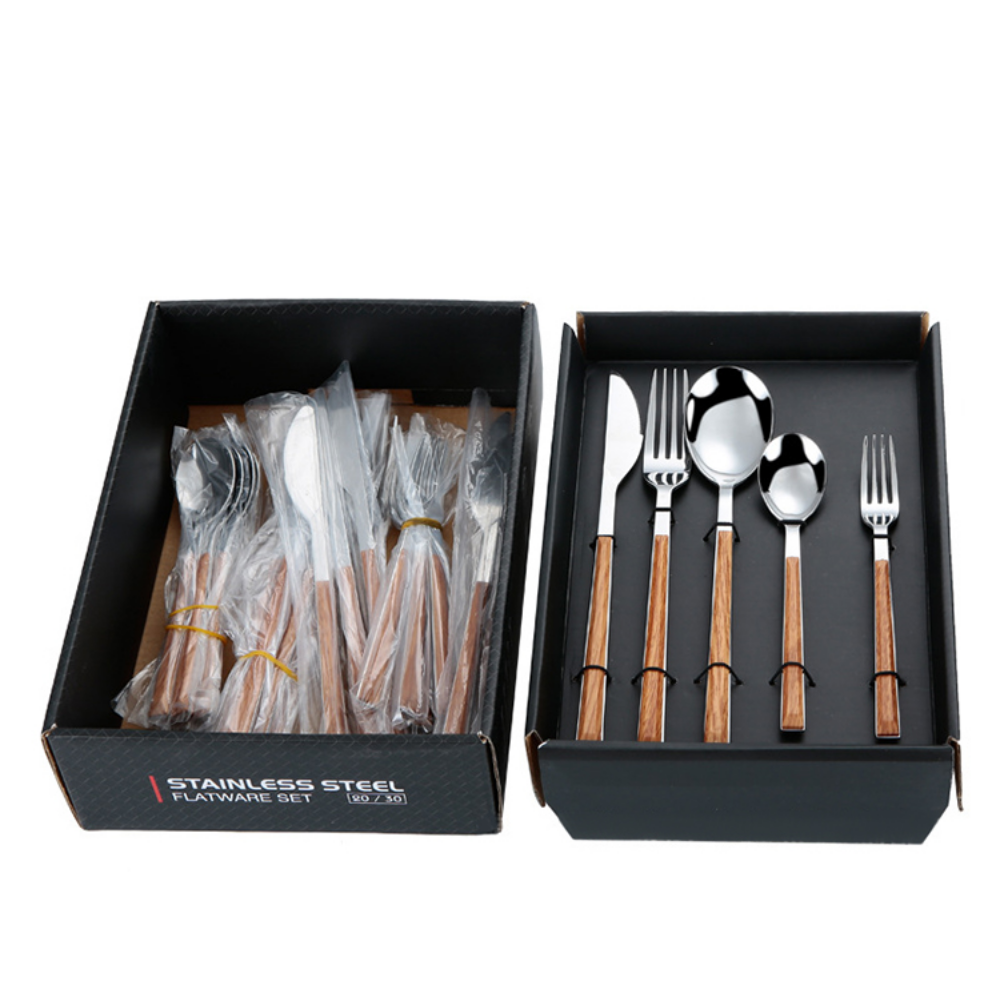 Stainless Steel Wooden Cutlery Set - 20 Pieces - Grafton Collection