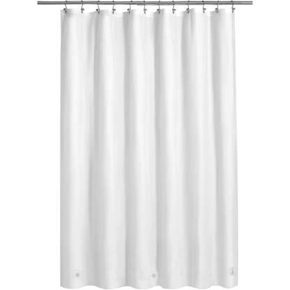 White Shower Curtain Liner - Lightweight Shower Curtain With Magnets, Metal Grommets - Grafton Collection