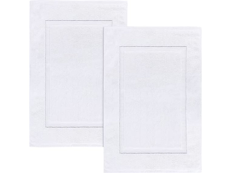 Pack Of 2 Cotton Banded Bath Mats- Highly Absorbent and Machine Washable Shower Bathroom Floor Towel - Grafton Collection