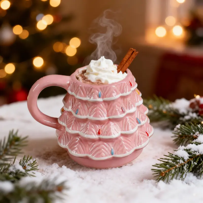18oz Ceramic Reusable Christmas Tree Mug With Handle