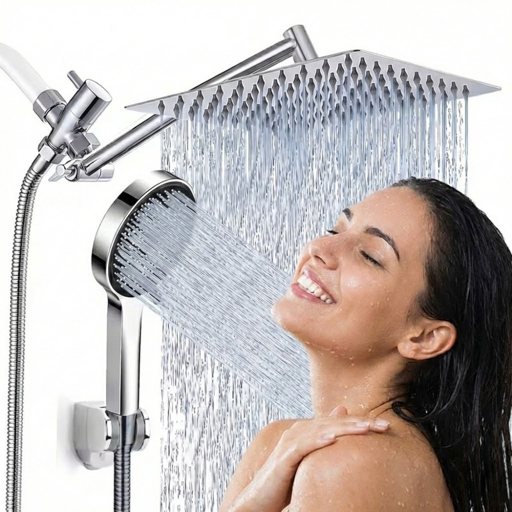 Rainfall And Handheld Shower Combo With Adjustable Arm