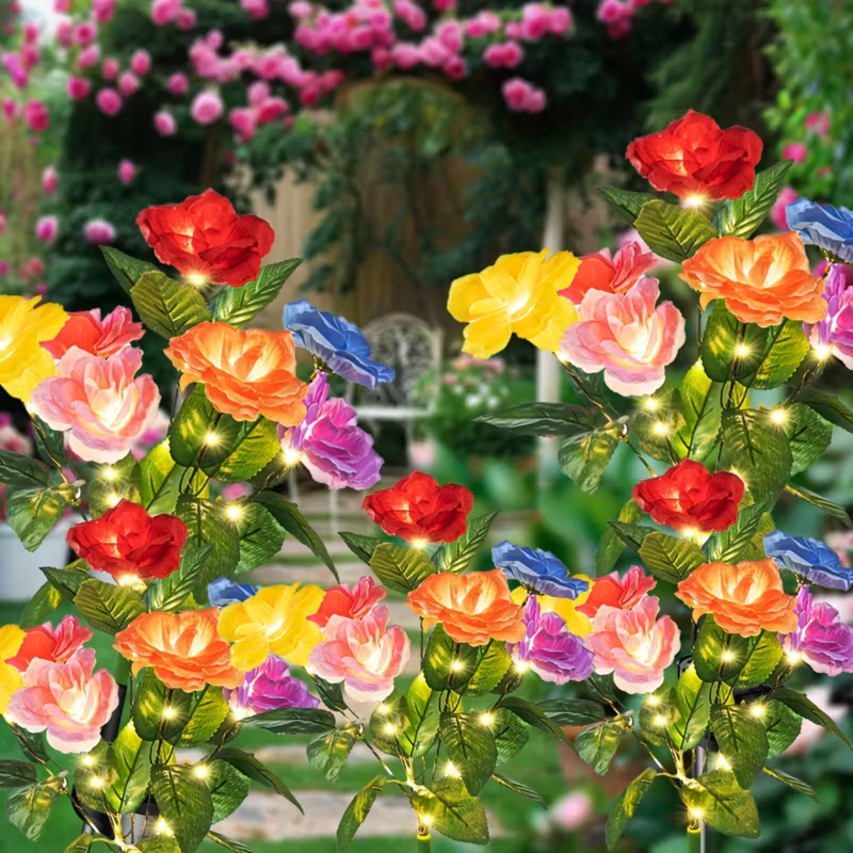  4pc Solar Simulated Rose Themed Garden Lights