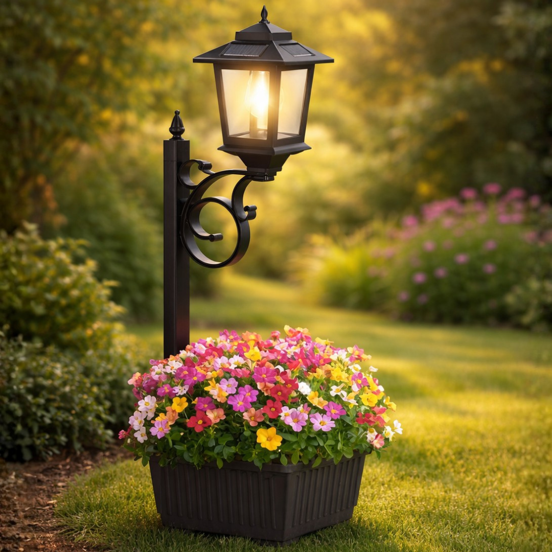 Outdoor Solar Planter Light With Built In Lamp