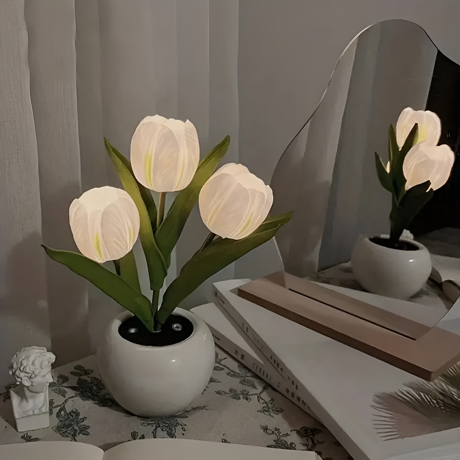 Tulip Design LED Night Table Lamp With Vase For Decor