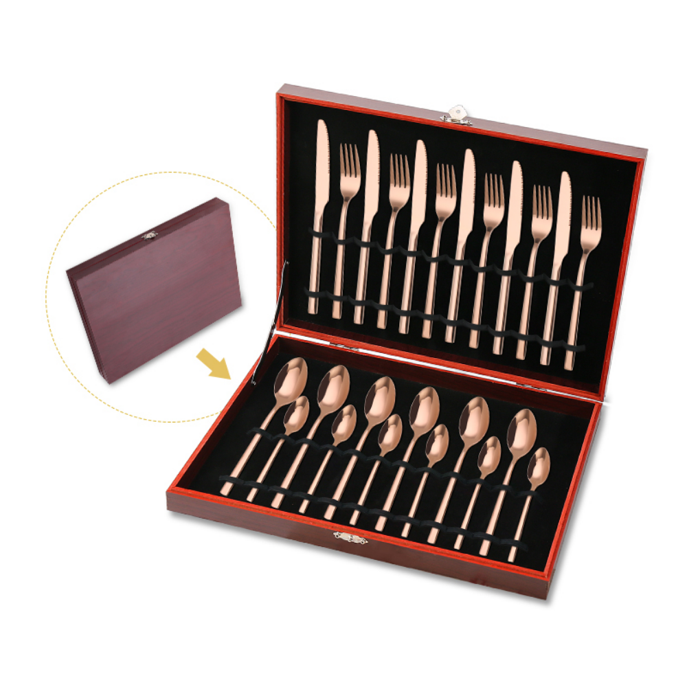 Brown & Red Case Luxurious 24Pcs Flatware Set - Grafton Collection