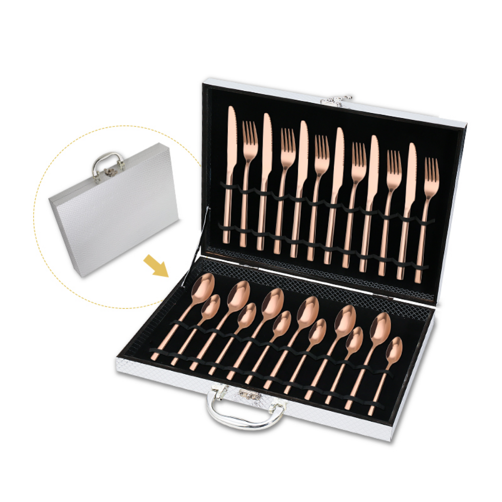 Silver Case 24Pcs Mirror Polish Luxury Flatware Set - Grafton Collection
