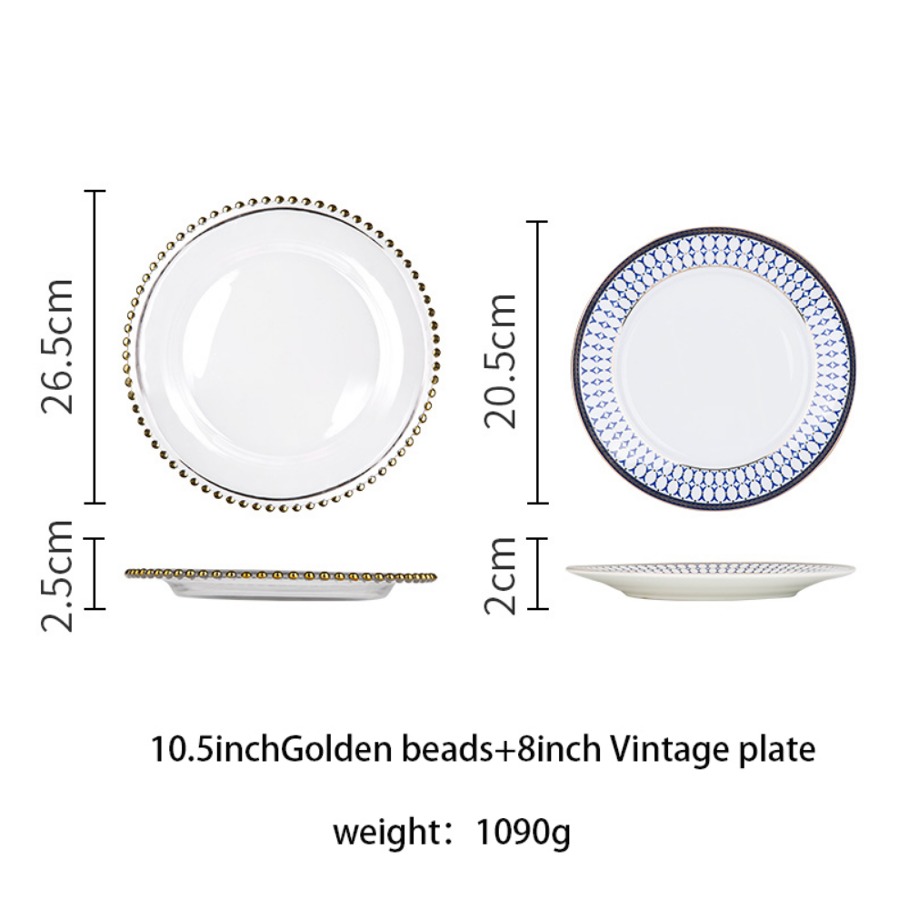 Beaded Dot Inlaid Golden Rim Dinner Plate - Grafton Collection