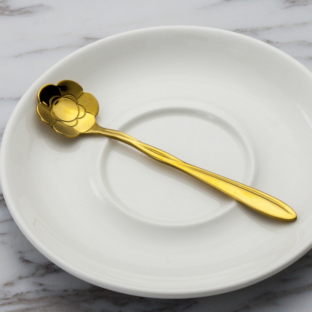 Gold-Plated Stainless Steel Floral Stirring Spoon - Grafton Collection