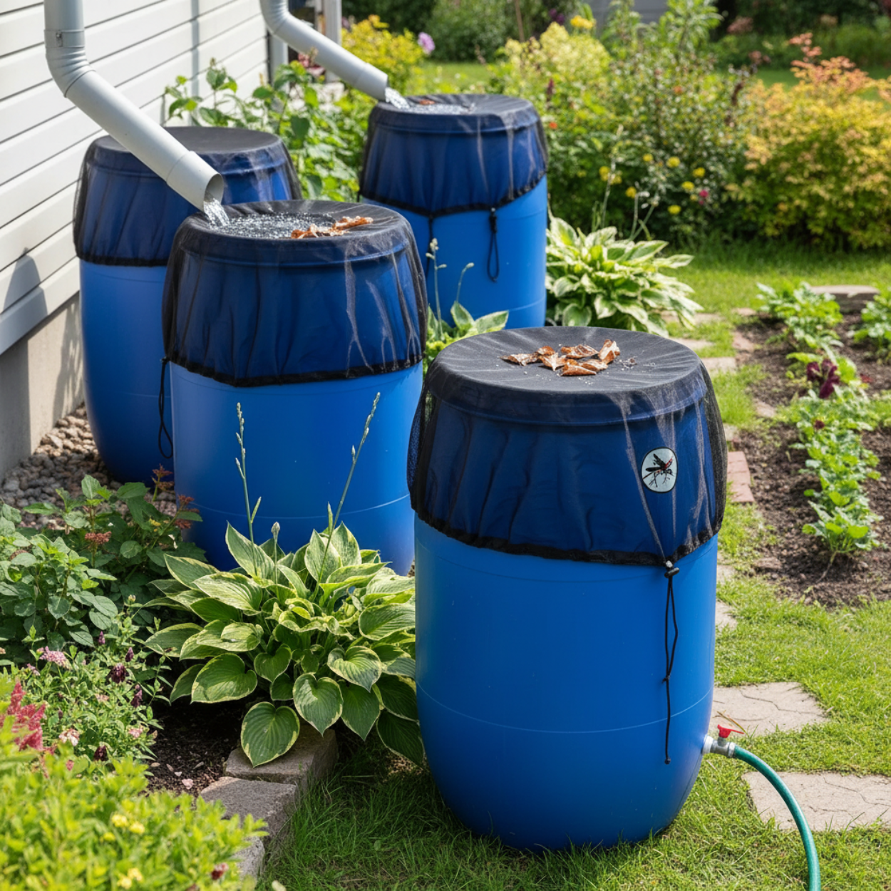 Rain Barrel Netting Cover With Adjustable Drawstring For Outdoor Garden