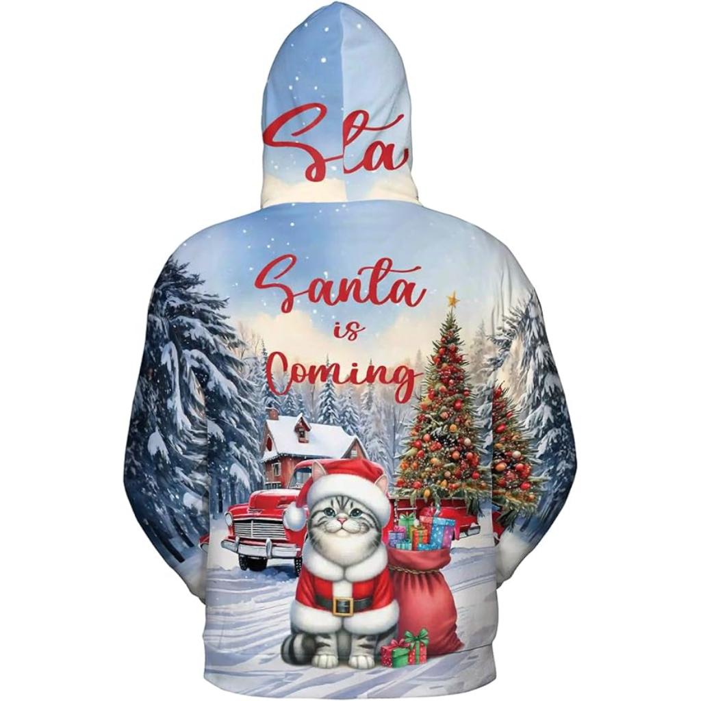 Christmas Santa Cat Truck Tree All Over Print 3D Zip Hoodie