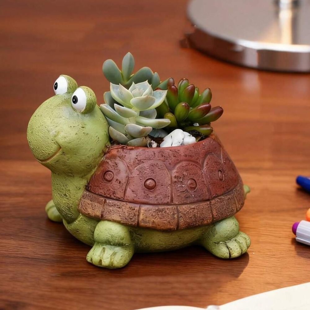 Turtle Shaped Resin Succulent Planter For Office Desk And Home Decor