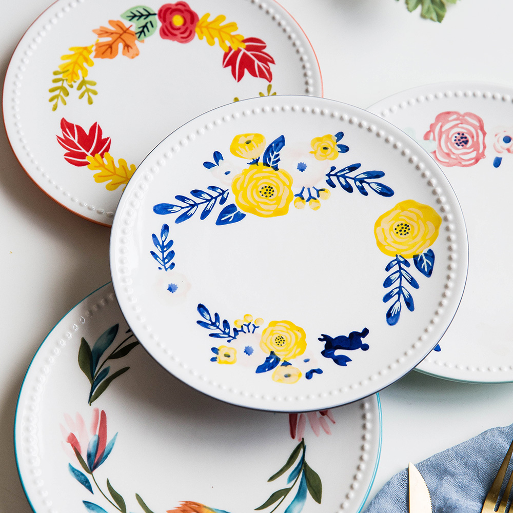 Japanese Hand-Painted Ceramic Flower Salad Dessert Plate - Grafton Collection
