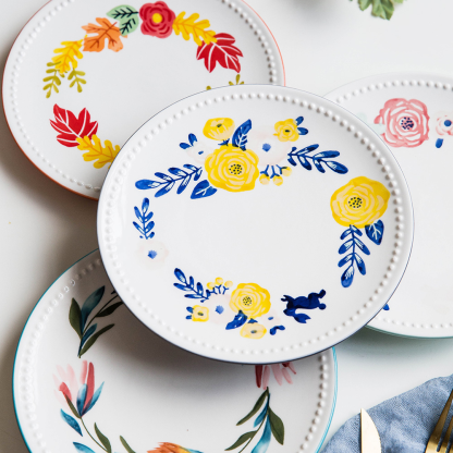 Japanese Hand-Painted Ceramic Flower Salad Dessert Plate - Grafton Collection