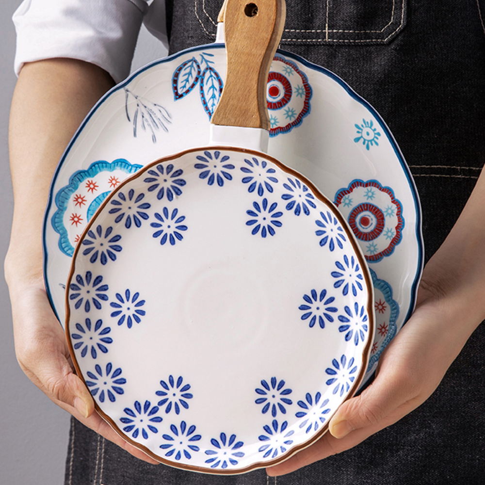 Flower Japanese Dinner Plate With Wooden Handle - Grafton Collection