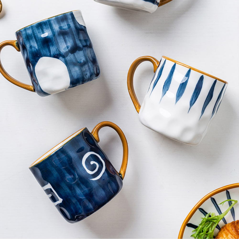 Blue Ceramic Mugs + Spoon - Grafton Collection