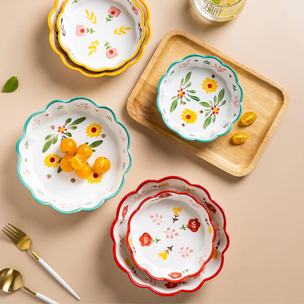 Flower Pattern Wavy Edge Bowl - Grafton Collection