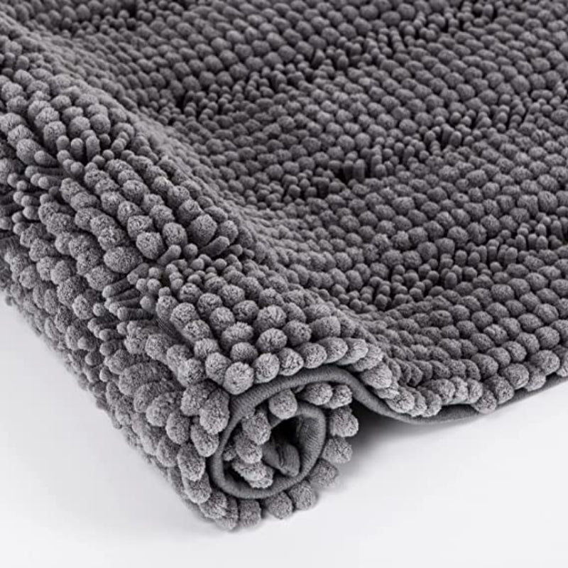 Gray Stripe Chenille Microfiber Bath Mat Rug- Ultra Soft Thick Absorbent Non Slip Shaggy Plush Floor Rugs for Bathroom, Machine Washable - Grafton Collection