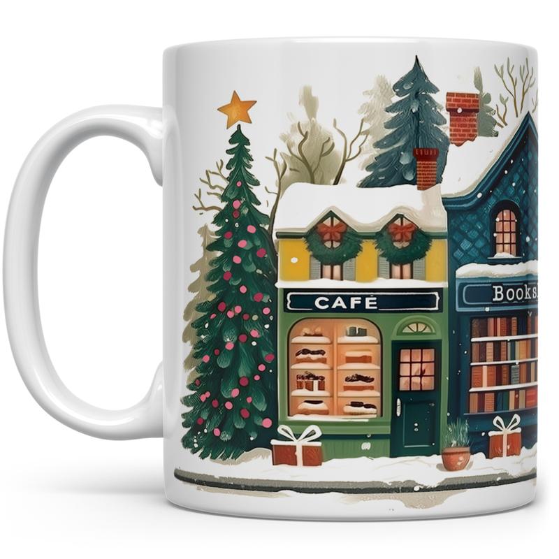 Printed Winter Holiday Christmas Storefront Shops Mug