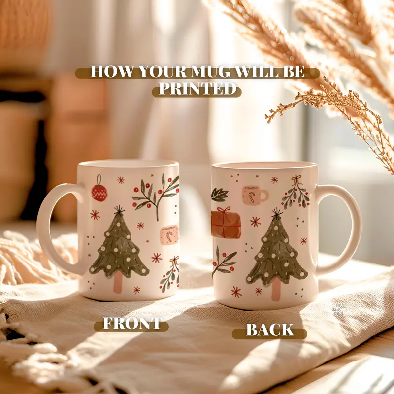 Cozy Christmas Mug With Watercolor Ornaments Printed For Women
