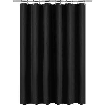 Black Shower Curtain Liner - Lightweight Shower Curtain With Magnets, Metal Grommets - Grafton Collection